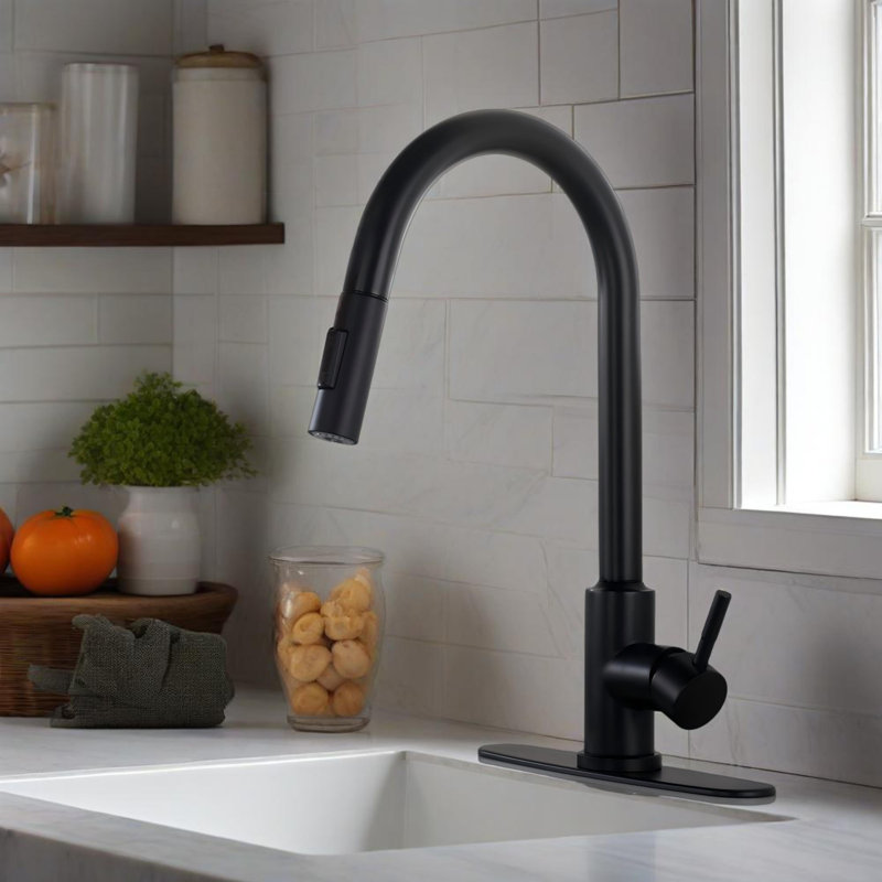 Kitchen Faucet With Pull Down Sprayer , Matte Black