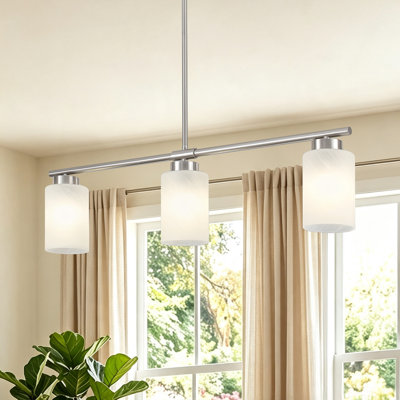 Delvin Delmo 3 - Light 31.5" Modern Linear  Kitchen Island Lighting Fixture With Milk Glass Shade Pendant Light For Dining Room Kitchen Island With Adjustable Rods