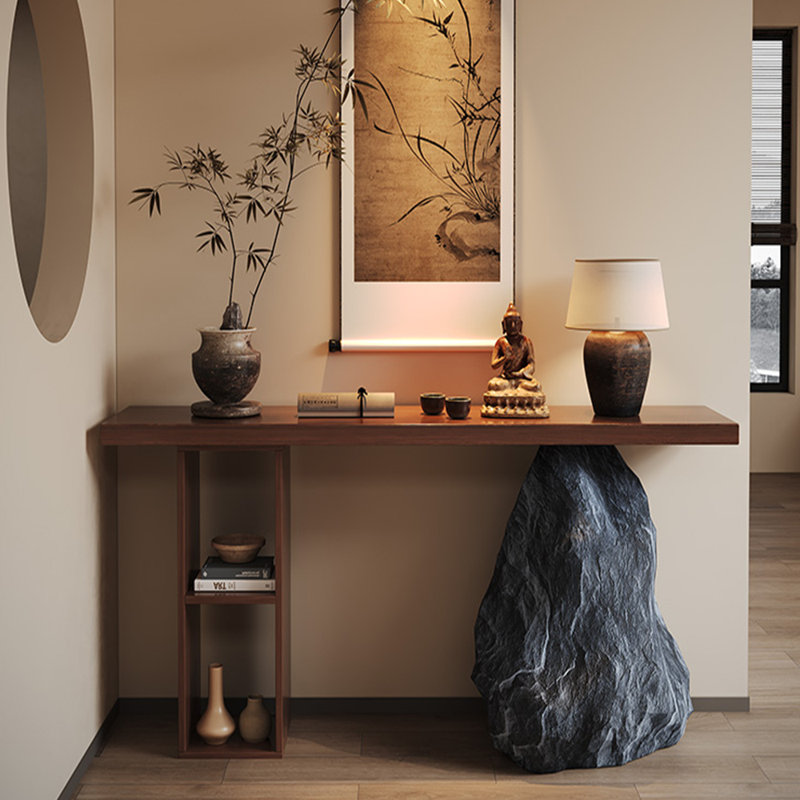Console en bois massif de style médiéval, H 31,5 po x l 53 po x P 11,8 po