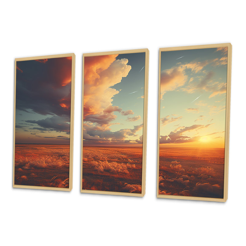 «Sunset Summer Meadows - Prairies», ensemble d'art sur toile, H 40 po x l 60 po x P 1 po, Cadre naturel flottant