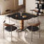 Noir / brun noyer + argent rond + pierre frittée + bois massif + bois manufacturé + table de salle à manger en acier inoxydable-15366539