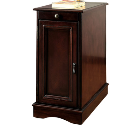 Transitional Side Table With Built In Outlet, Cherry Finish, Pull Out Cup Holder And Storage Cabinet, 24 Inches Tall Style Holder, Outlet Color,