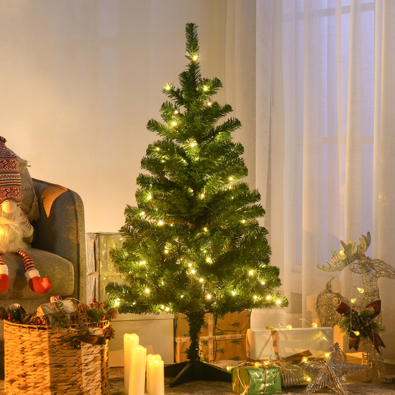 Arbre de Noël de 4 pi avec 100 lumières blanches chaudes et 208 ornements de branches artificielles colorées