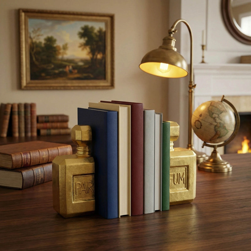 Ensemble de 2 serre-livres en résine de luxe en feuille d'or et serre-livres et décor de bureau