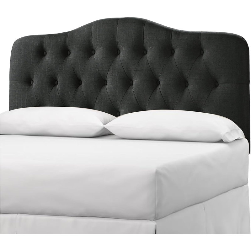 Linen Upholstered Headboard-Modern-Adjustable Height-Button Tufting, Full, Black