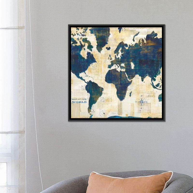 « square map collage square », impression sur toile, H 18 po x l 18 po x P 1,5 po, Toile avec cadre noir, Pas de tapis