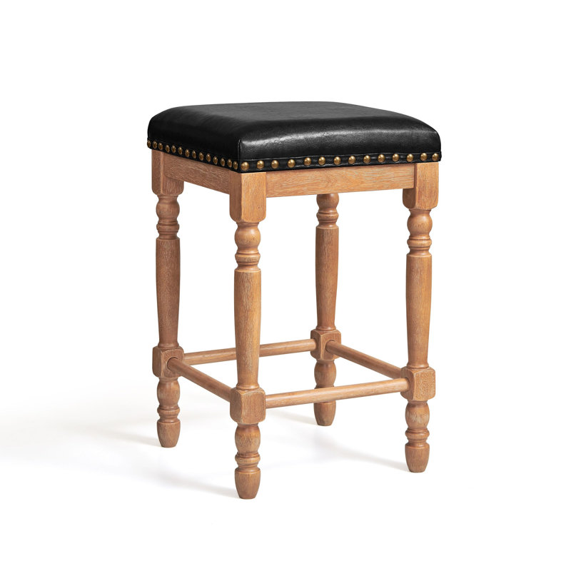 Counter Height Bar Stools, Backless Kitchen Counter Stools, Mid Century Modern Upholstered with Solid Wood Frame & Oil Wax Leather for Kitchen Island Dining Room