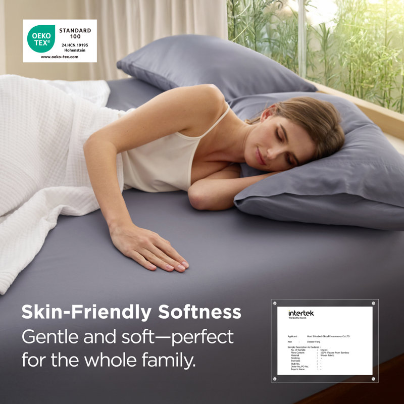 Bedsure 100% Bamboo Rayon Cooling Fitted Sheet, Breathable PureWoven Bed Sheet for Hot Sleepers with Deep Pocket, Gray