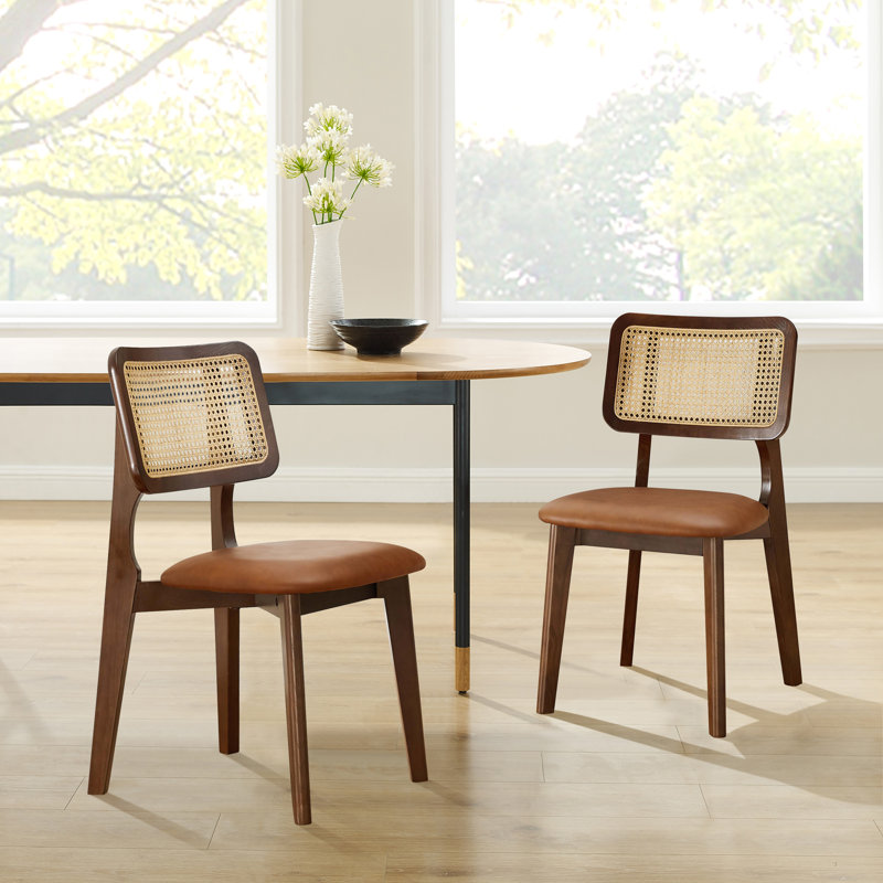 Starla 18.9" W Leather Side Dining Chairs, Walnut