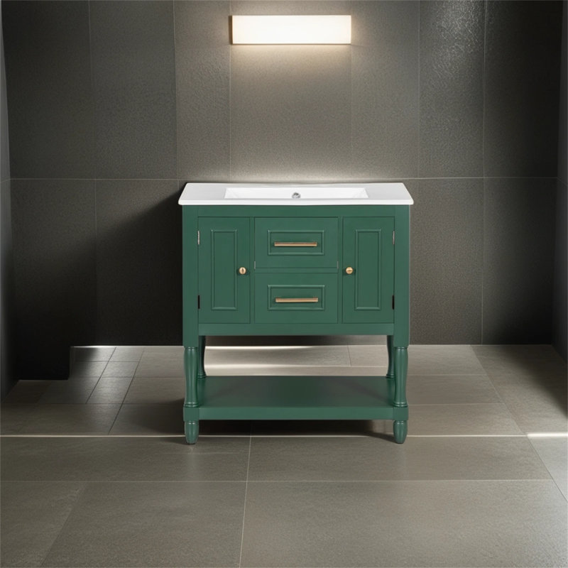 Meuble-lavabo sur pied simple avec plateau en céramique Swadha