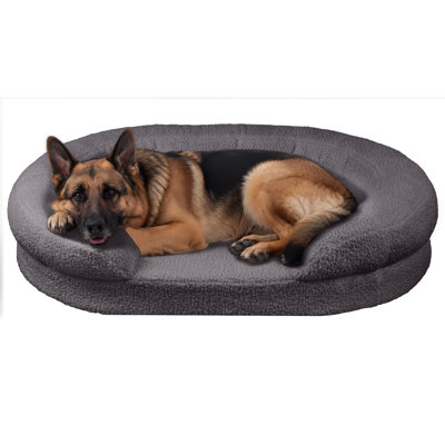 Lit orthopédique pour grands chiens, lit ovale pour animal de compagnie 45 po x 32 po x 7,9 po avec traversin de soutien, fond antidérapant et housse lavable amovible, coussin de caisse pour animal de compagnie, New Puppy Essentials, gris