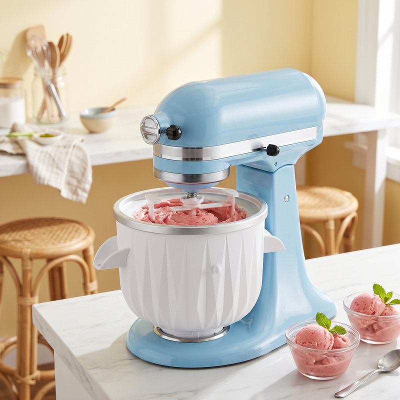 2 Qt Ice Cream Maker Attachment Compatible with KitchenAid® 4.5-7 Qt Stand Mixers, Leak-Proof Freeze Bowl, Fits Tilt-Head and Bowl-Lift
