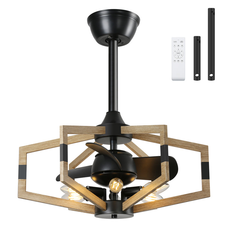 20" Farmhouse Caged Ceiling Fan With Light Kit Reversible Wooden Ceiling Fan With Lights And Remote Control