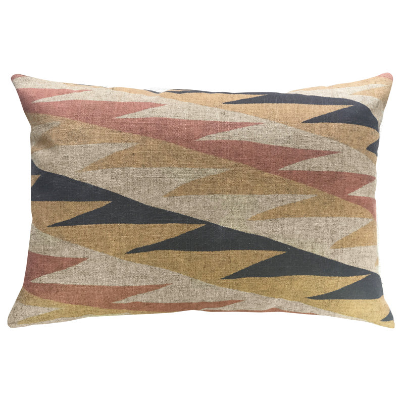 Beige Geometric Linen Throw Pillow, 18" x 12"