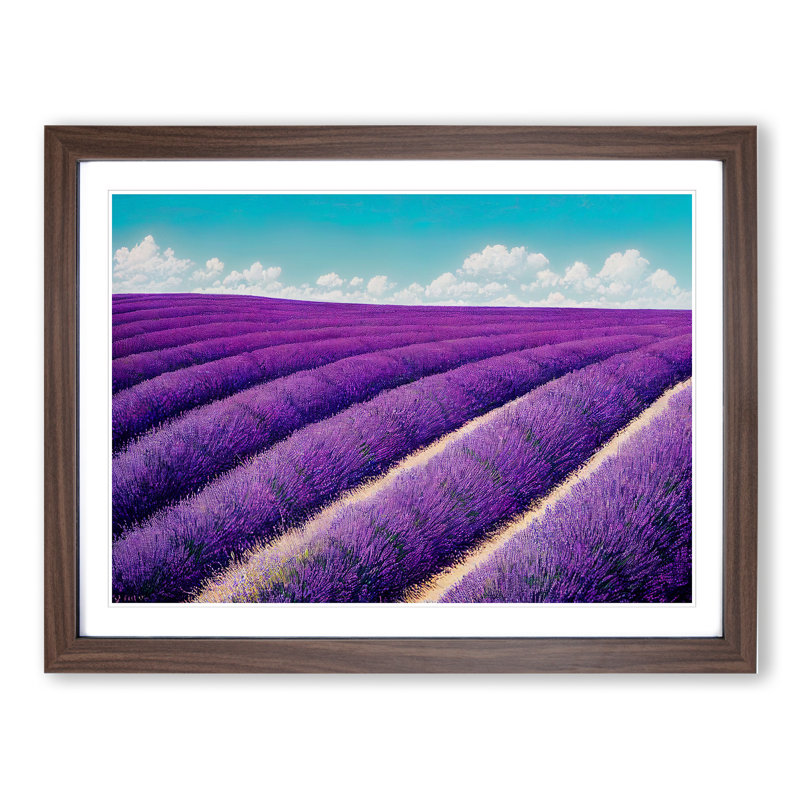 XH1022-2976X Effervescent Lavender Flower Field - Single Picture Frame Painting, 25cm H x 34cm W x 2cm D, Walnut