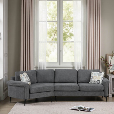 111" Upholstered 3-Seater Sofa Curved Sofa Couch With Two Printed Pillows For Living Room