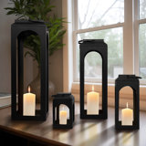 Modern Neutral Set Of 4 Metal Black Open Lanterns