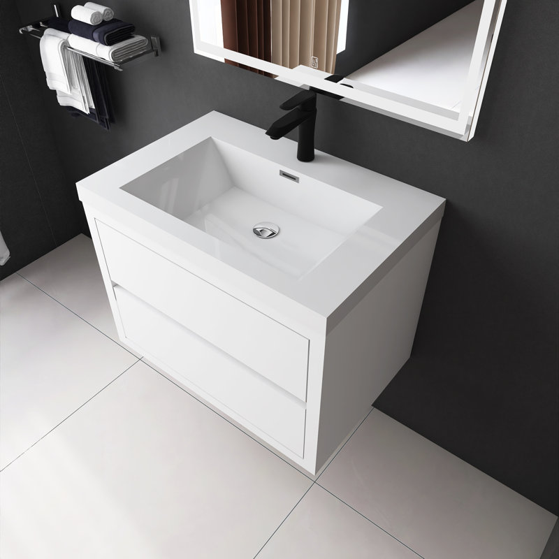 Meuble-lavabo mural 30 po avec lavabo, Blanc