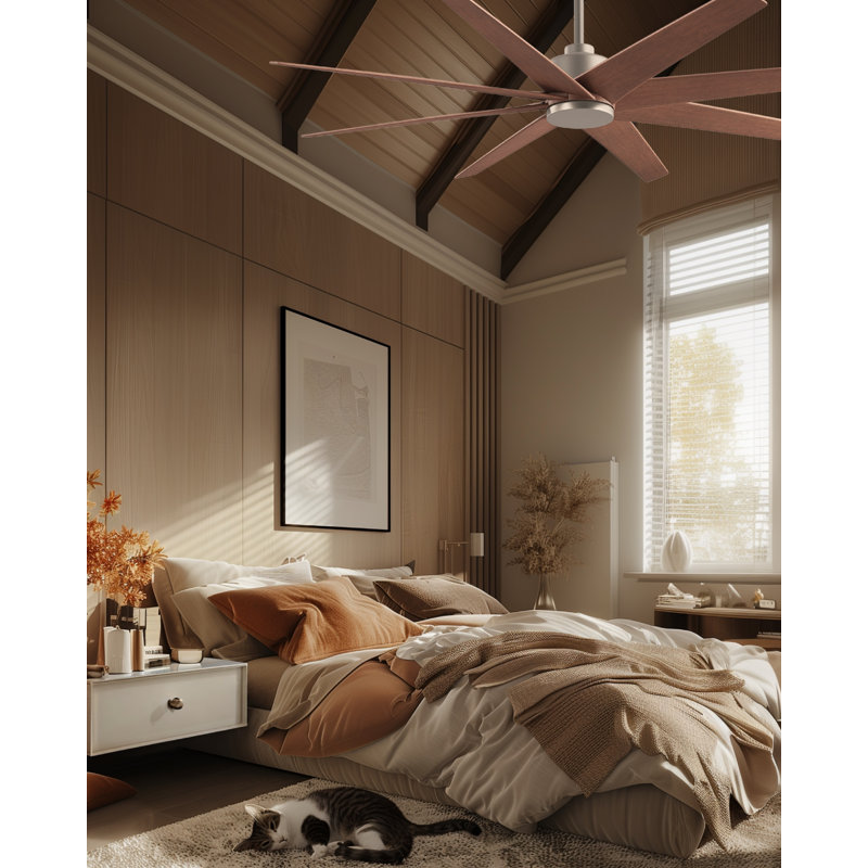 Ariella - Eight Blade Ceiling Fan - Brushed Brass Finish - Matte Black Blades, Walnut Tone, Brushed Nickel