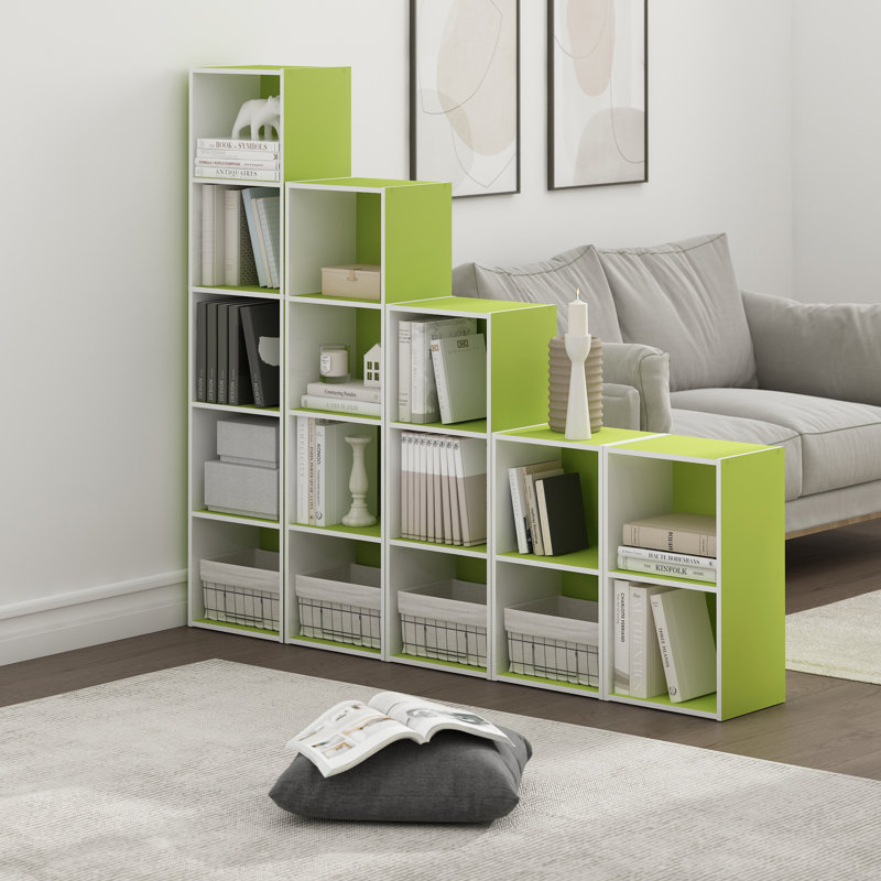 Chakib 4-Tier Open Shelf Bookcase, Green/White