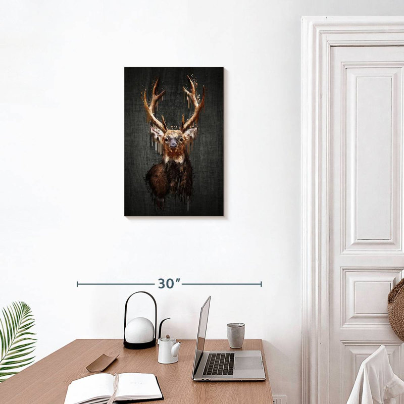 Brampt Grunge Deer On Black, 24" H x 16" W