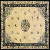 Rectangle Wool 1920s Ivory Beige Cream White Hand Knotted Pile Antique Rug