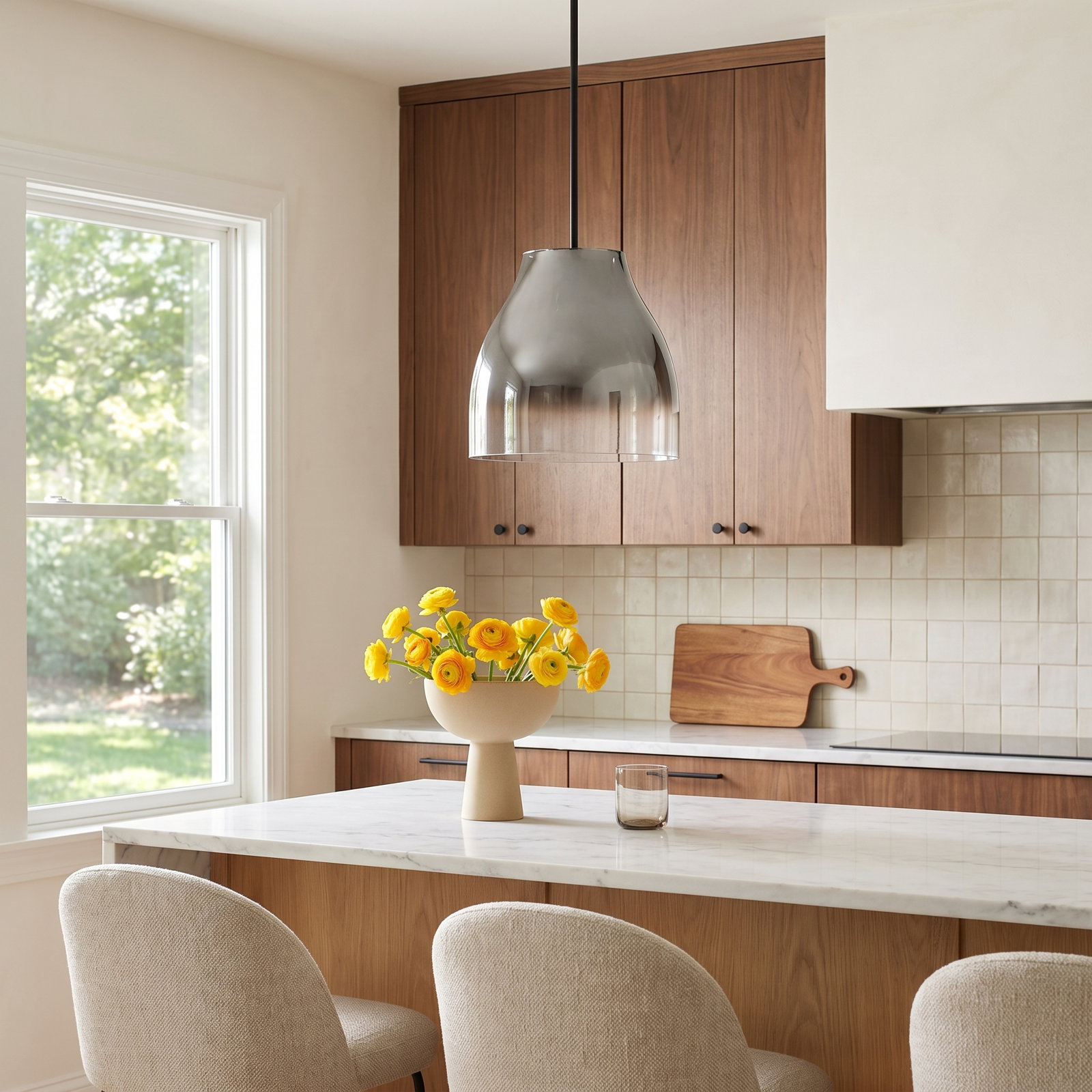 Single Light Glass Dimmable LED Pendant, Smoked