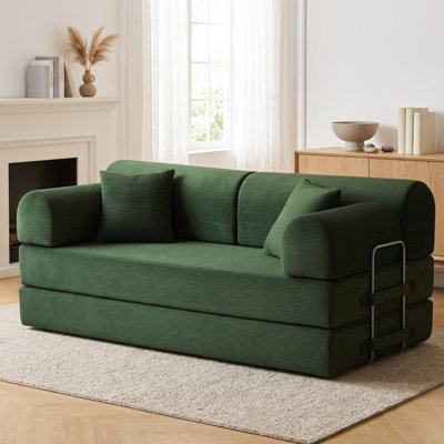79" Retro Convertible Sleeper Sofa with 4-in-1 Design and Corduroy Upholstery No Assembly