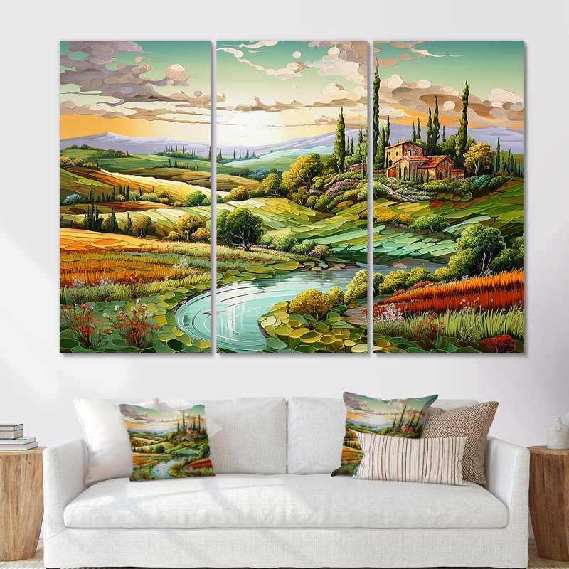 Paysage italien, campagne, ensemble d'art sur toile, Toile tendue, H 28 po x l 36 po x P 1 po