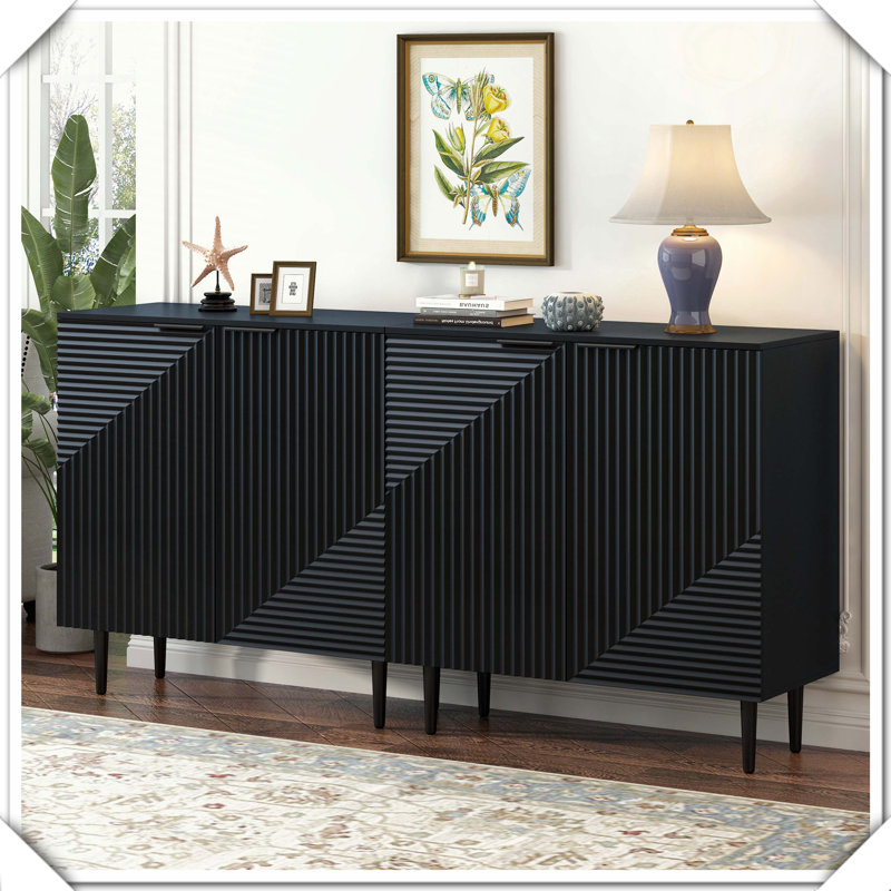 Ensemble de 2 armoires latérales minimalistes modernes à tablettes réglables avec porte à géométrie fonctionnelle et polyvalente