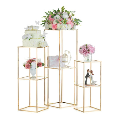 3 Pcs Flower Stand With 2-layer Acrylic Panel Metal Floor Geometric Column Vases