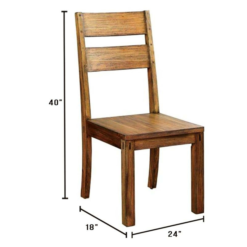 2Pcs Rustic Dark Oak Solid Wood Seating, Dining With Panel Back Chairs, 2 , Nuance