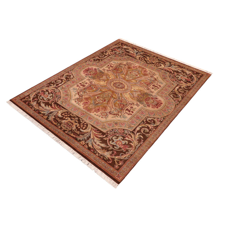 Tapis oriental brun en laine noué à la main 5 pi 11 po x 9 pi 6 po Bahaddin
