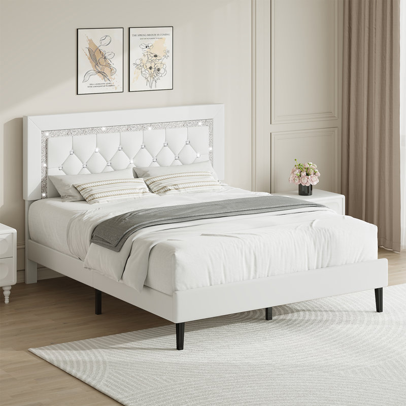 Upholstered Faux Leather Bed, 135x190, White