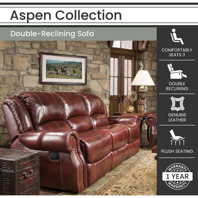 Aspen 93'' Brown Leather Reclining Sofa with Nailhead Trim