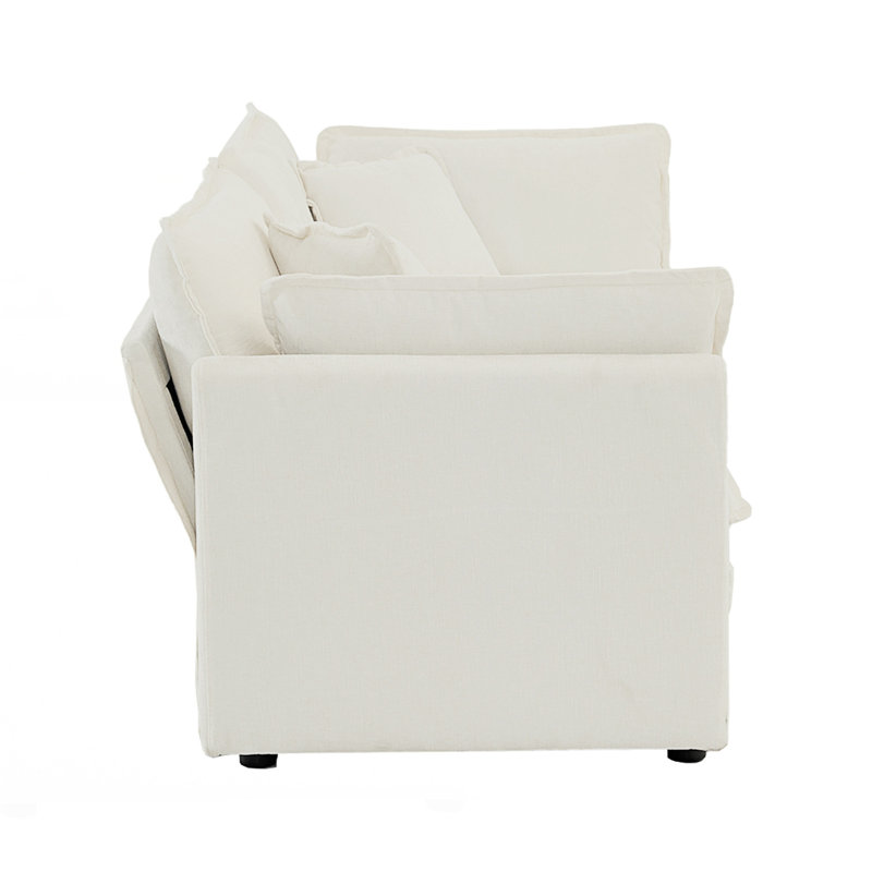Canapé-lit rembourré 2 places avec 4 coussins, Blanc