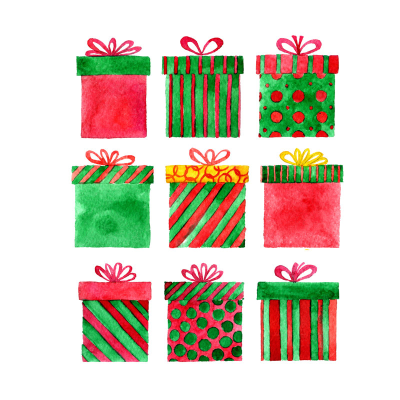 Watercolour Gift Boxes - Wrapped Canvas Print, 122cm H x 122cm W
