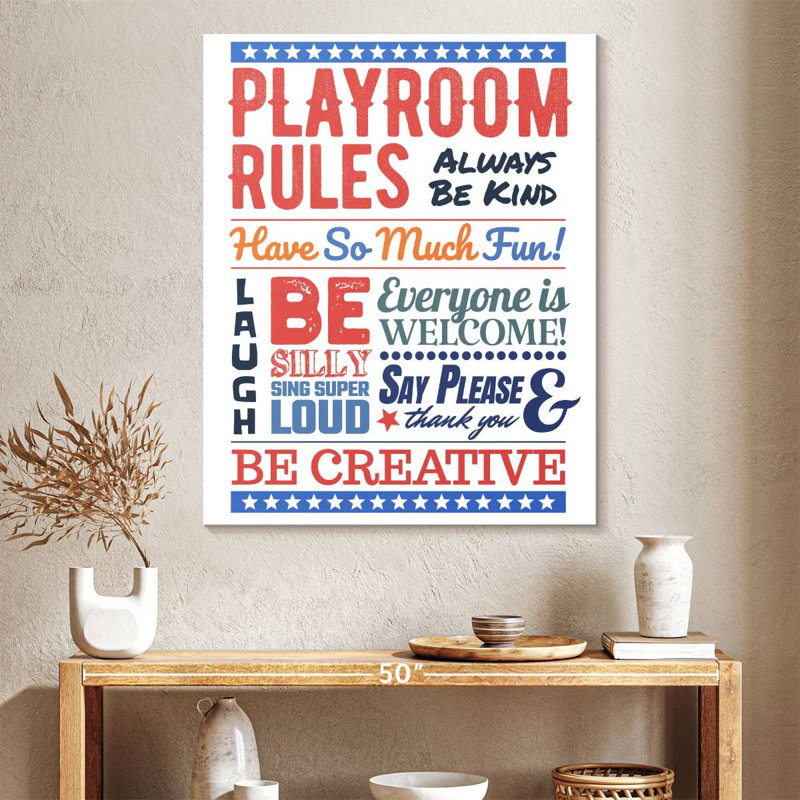 " Playroom Rules " by HomeyNotes Studio, 40" H x 32" W x 1.25" D