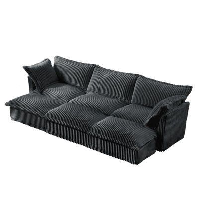 Canapé-lit 3 places en velours côtelé gris avec repose-pieds, douceur supérieure, allure naturelle sophistiquée, combinaisons flexibles, housses amovibles, tissu doux respirant, structure en bois gris