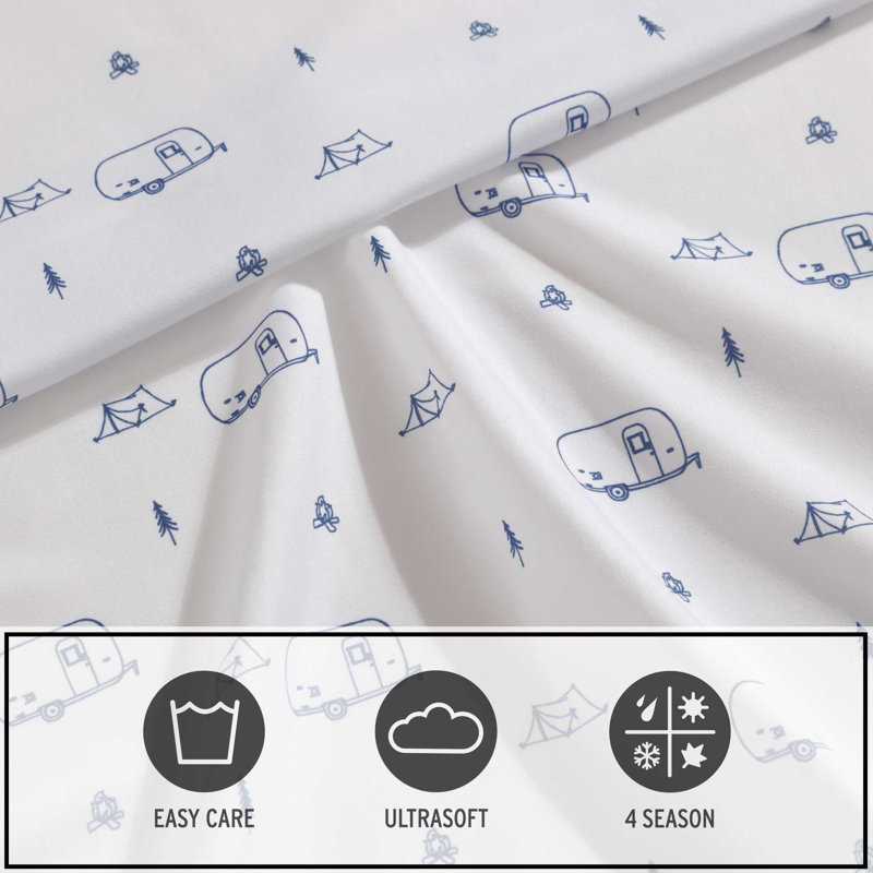 Twin Blue and White Polyester Microfiber Bedding Set