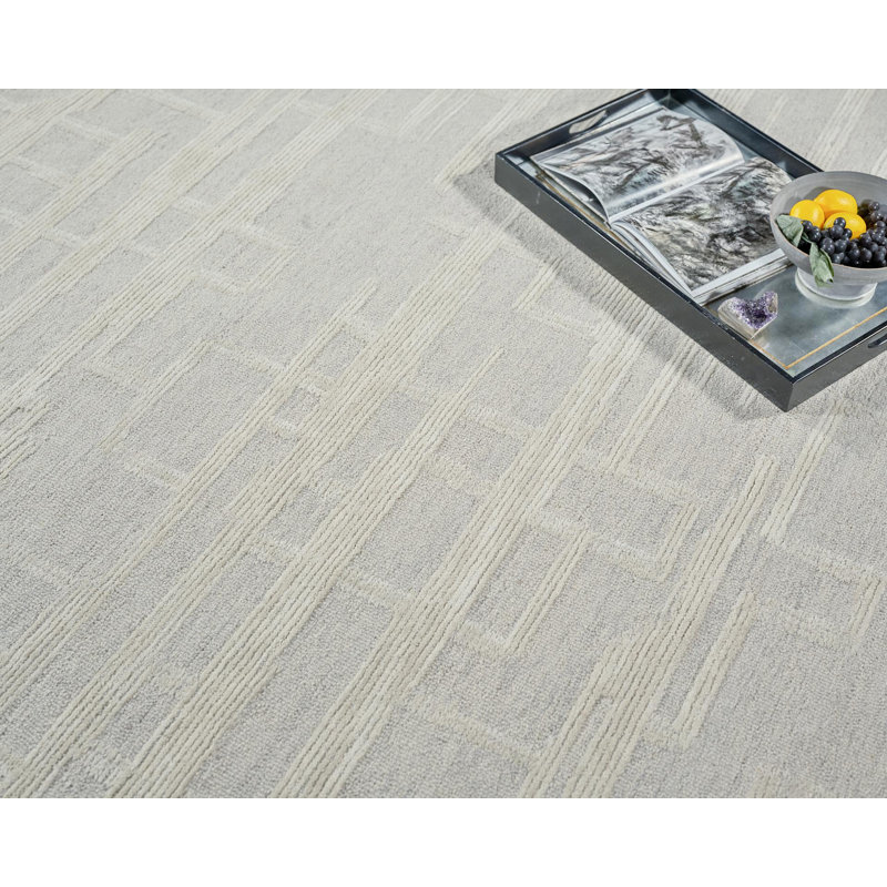 Park City Handmade New Zealand Wool Silver/Ivory Area Rug, Rectangle 12' x 15'