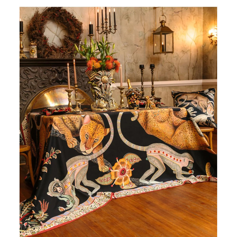 Monkey Tales Tablecloth - Cotton, 138" L, Night