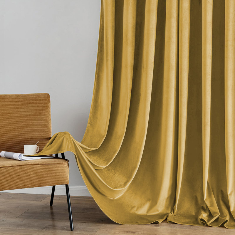 Heavy Velvet Blackout Curtains with Eyelet Rings – Thermal Insulated Drapes, Ochre, 168cm Width x 228cm Drop