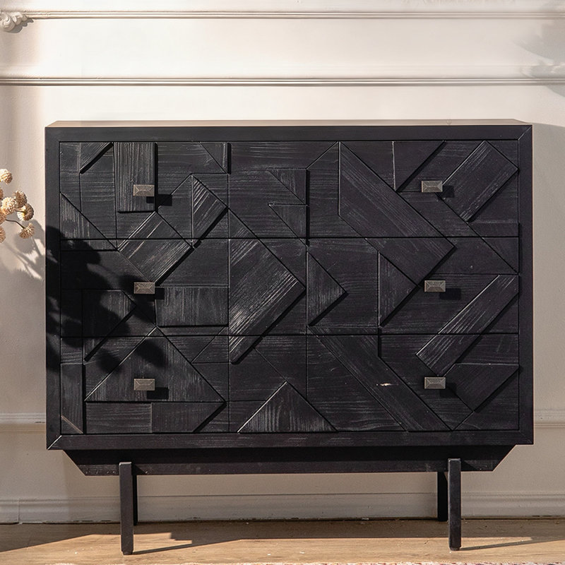Retro Black Solid Wood Accent Cabinet