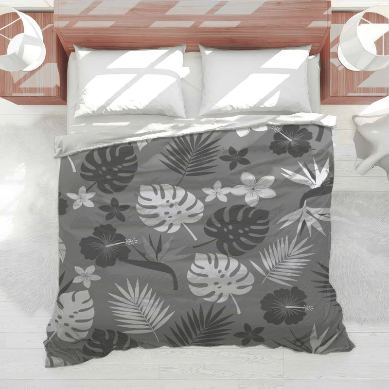 Couette monochrome à motif de feuilles tropicales, Simple extra long