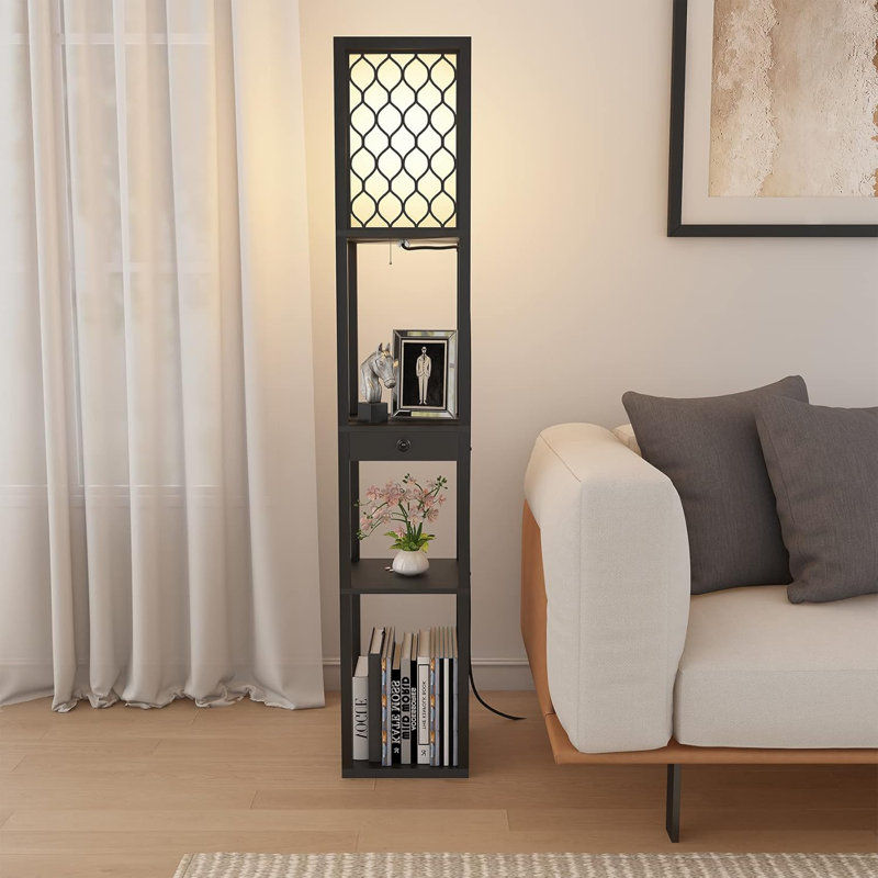 Modern Floor Lamp With Shelves & Remote Control | Stylish Tall Standing Light For Bedroom, Living Room, Office | Durable & Stable Design | 160cm, With Bulb Included