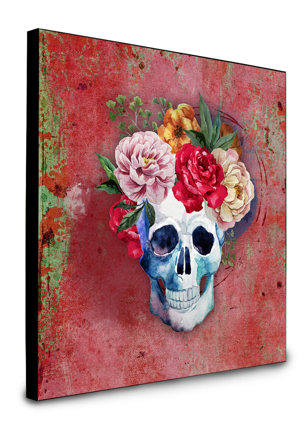 The Holiday Aisle® Mererid Flowers Skull Artwork Wall Panel | Wayfair