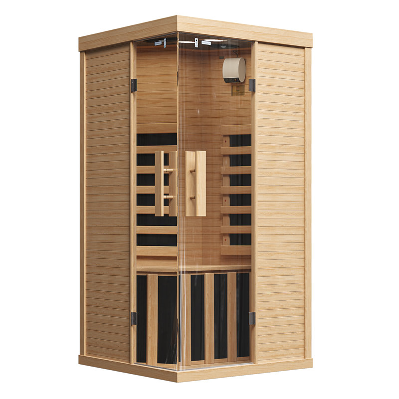 Sauna à infrarouges lointains pour 2 personnes en bois de pruche du Canada avec haut-parleurs Bluetooth et éclairage de chromothérapie pour 2 personnes