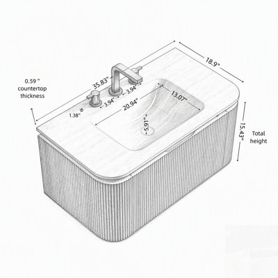 Meuble-lavabo flottant avec lavabo intégré chaud, éclairage à DEL activé par capteur, armoire à grain de bois rayé, tiroir à fermeture en douceur et surface en pierre frittée pré-assemblée.
