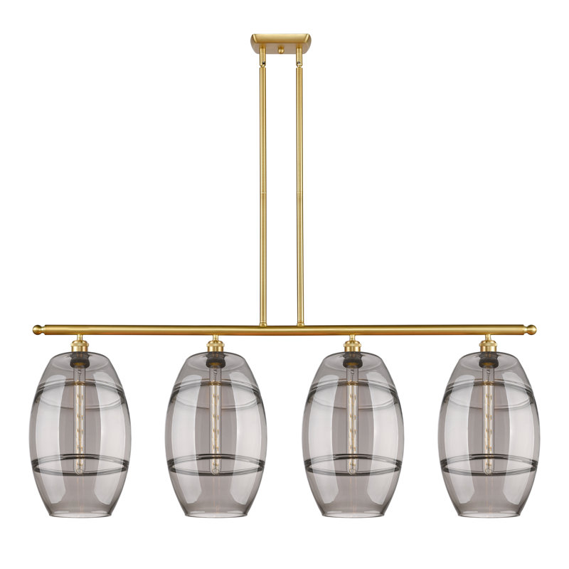 Luminaire suspendu rond / ovale pour îlot de cuisine à 4 lumières Dundrod, Gris fumée clair, Chrome poli blanc